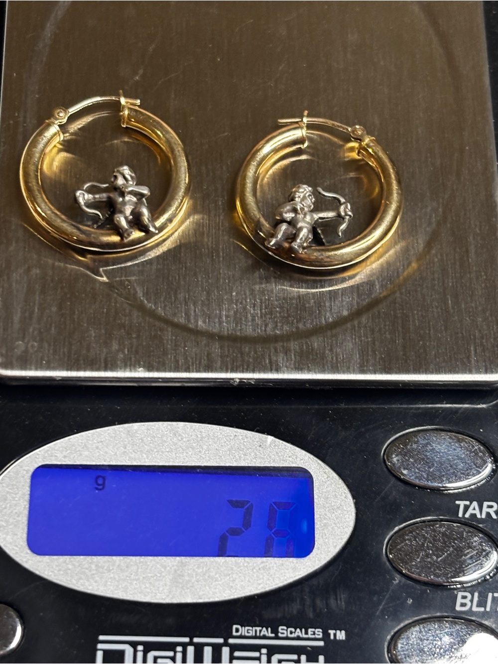 Peter Brams Designs PBD 10K Gold Sterling Silver Cupid Hoop Earrings Vintage - Picture 5 of 5